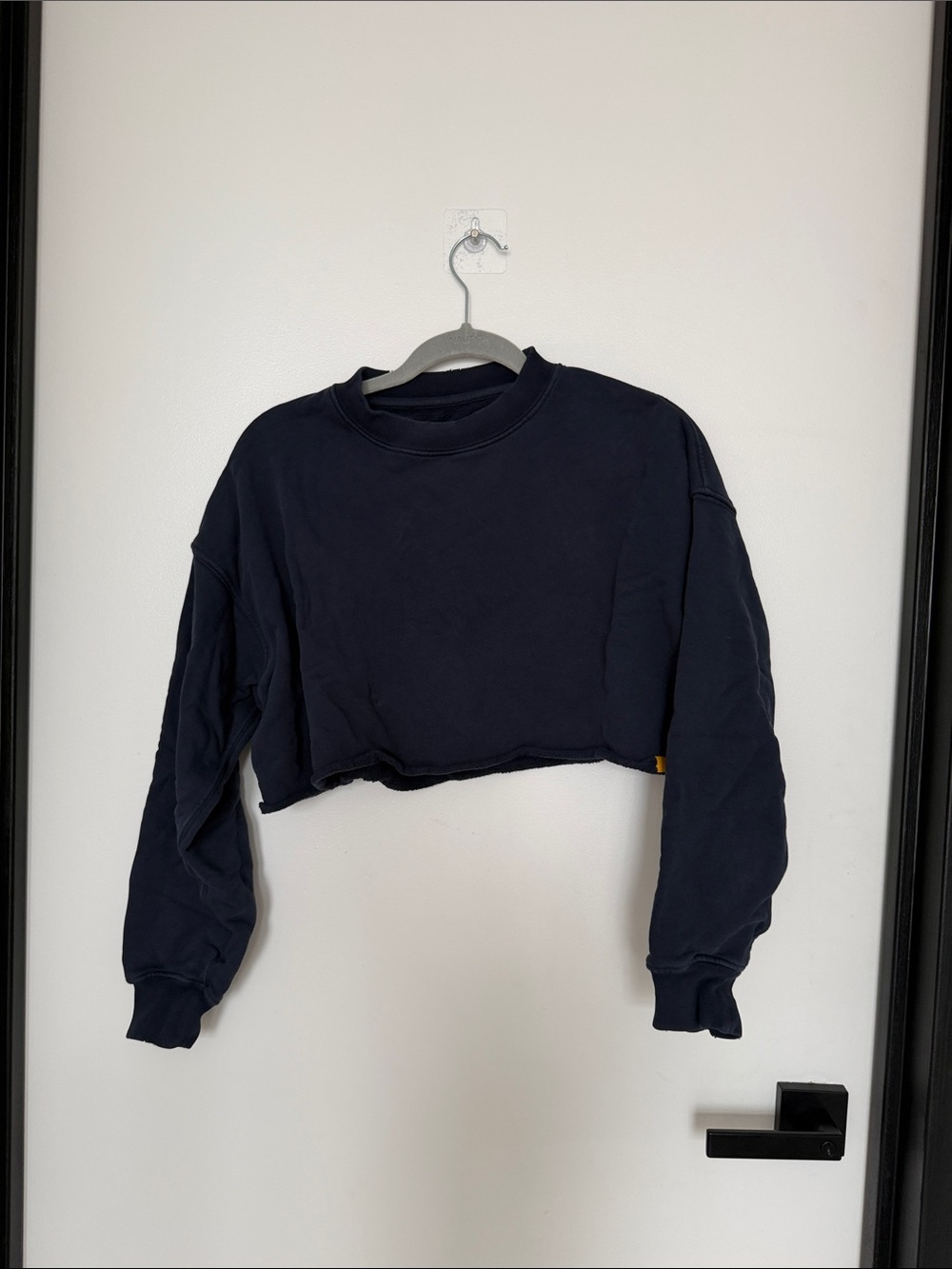Cropped Navy Crewneck Sweatshirt - Women's Casual Pullover